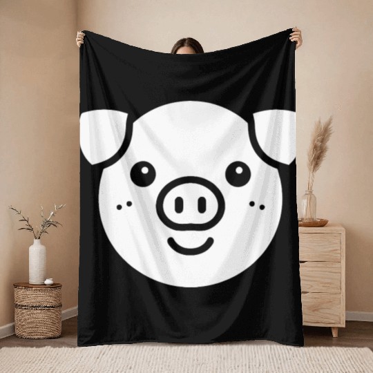 Pig face cute pigs vector farm animal path14 Throw Blankets