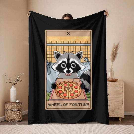 Wheel of Fortune Raccoons Tarot Card Throw Blankets