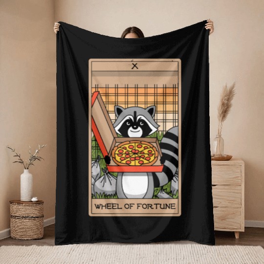 Wheel of Fortune Raccoons Tarot Card Throw Blankets