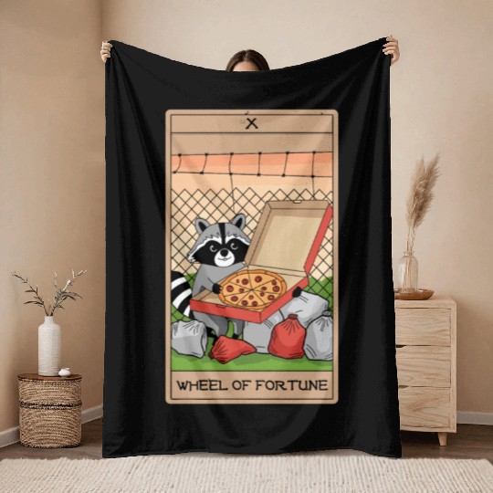 Wheel of Fortune Raccoons Tarot Card Throw Blankets