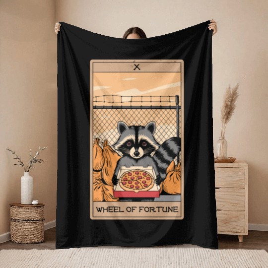 Wheel of Fortune Raccoons Tarot Card Throw Blankets