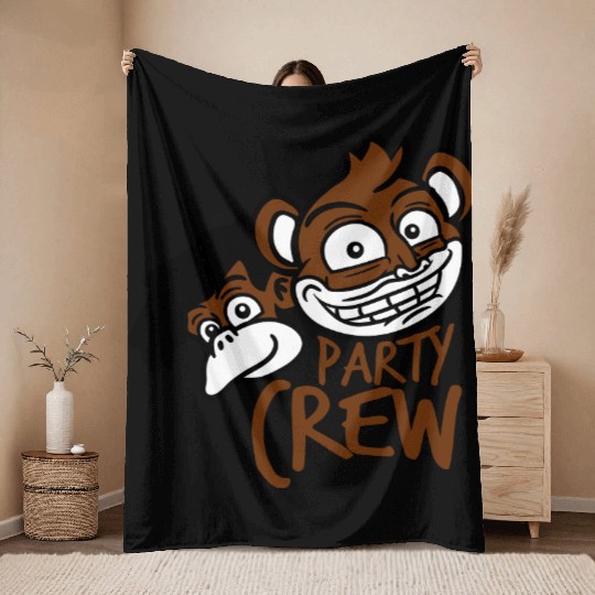 Monkey Chimpanzee Party Animals Crew Team Friends Throw Blankets