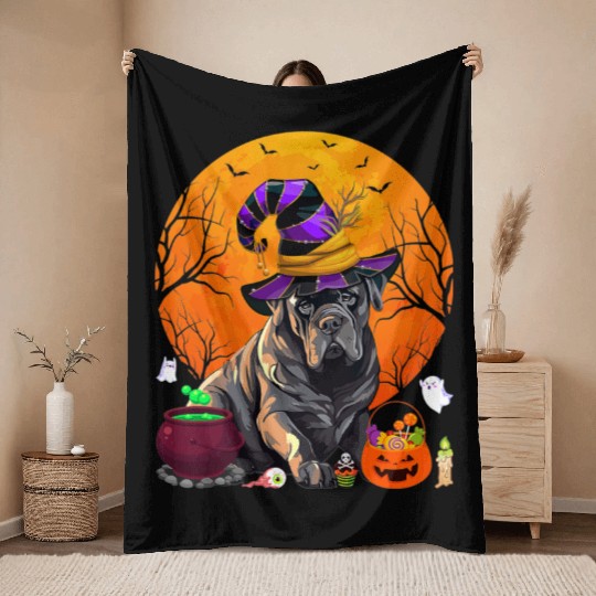 Funny Cane Corso Dog Witch Halloween Dog Lover Throw Blankets