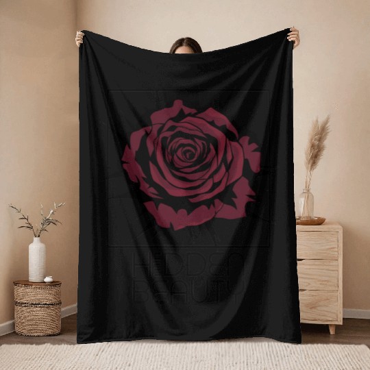 Dark Red Rose with Thorns in Square Box Throw Blankets