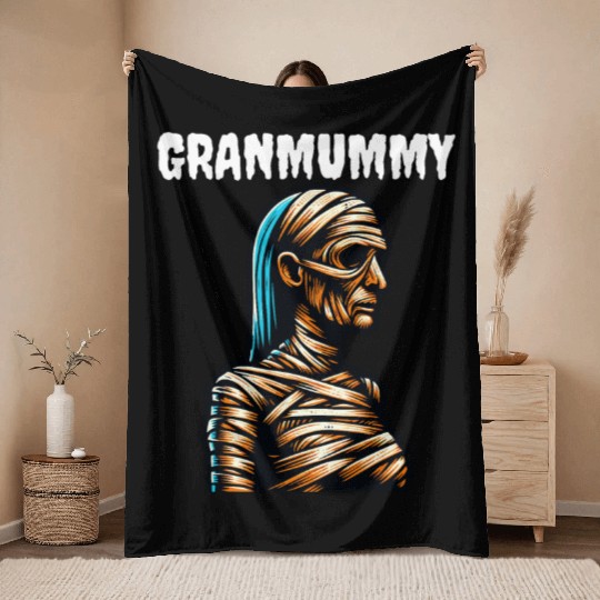 Mummy Grandma GRANMUMMY Halloween Women Horror Throw Blankets