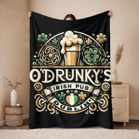O'Drunky's Irish Pub Funny Pub Crawl St. Throw Blankets