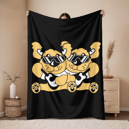 2 Guitars Teddy Bears Sweet Two Friends Band Team Throw Blankets