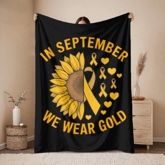 September We Wear Gold Childhood Cancer Awareness Throw Blankets