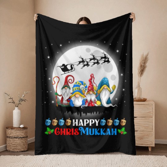 Happy Chrismukkah Gnomes Christmas Hanukkah Throw Blankets