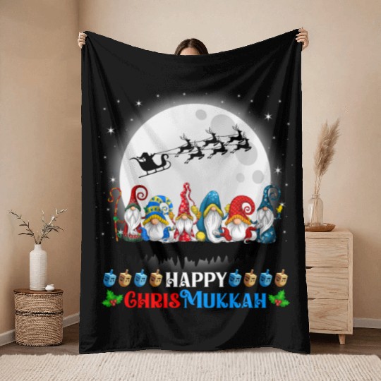 Happy Chrismukkah Gnomes Christmas Hanukkah Throw Blankets