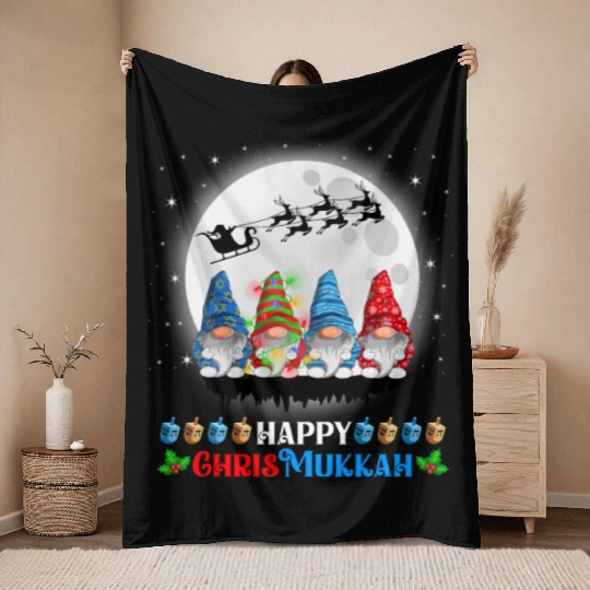 Happy Chrismukkah Gnomes Christmas Hanukkah Throw Blankets