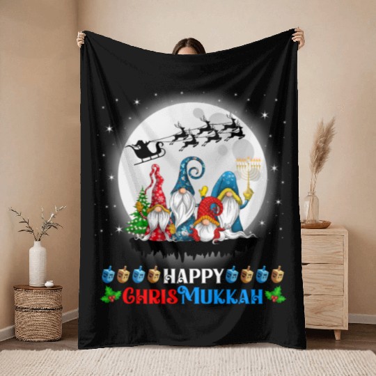 Happy Chrismukkah Gnomes Christmas Hanukkah Throw Blankets