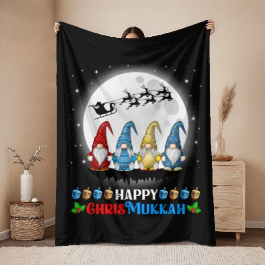 Happy Chrismukkah Gnomes Christmas Hanukkah Throw Blankets
