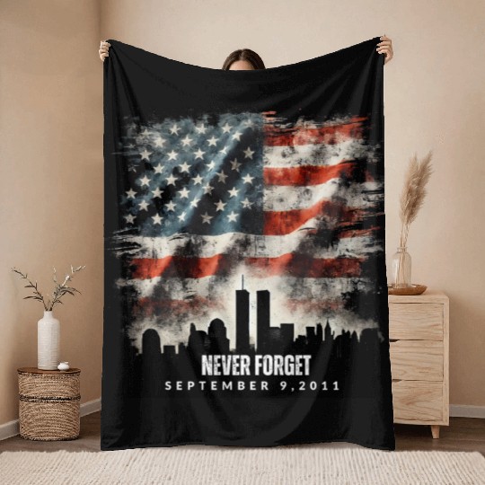 Never Forget September 11 2001 Memorial Day Flag Throw Blankets