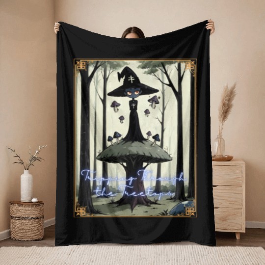 Tripping Through the Tree Tips Psychedelic Witch Throw Blankets