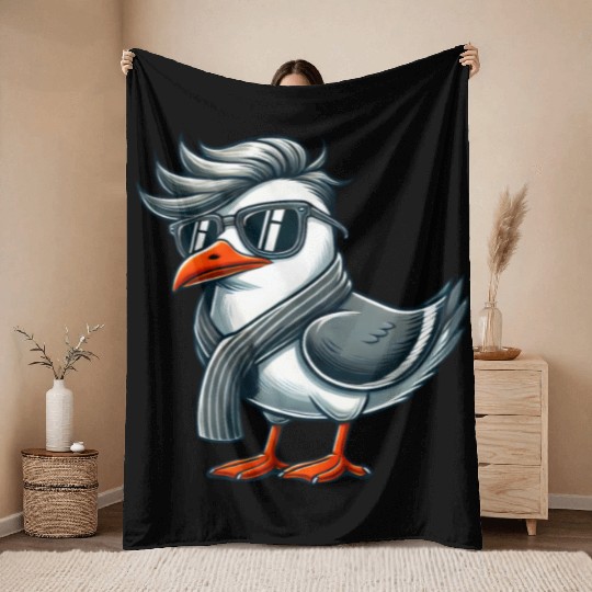 Cool seagull sunglasses summer North Sea Baltic Throw Blankets