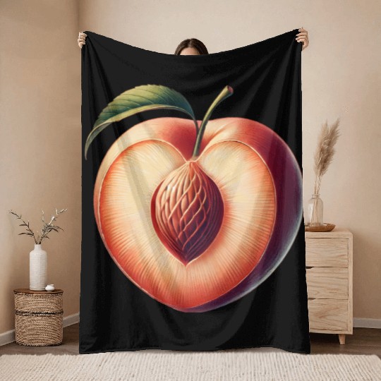 Peach in heart shape: beauty of fruit Throw Blankets
