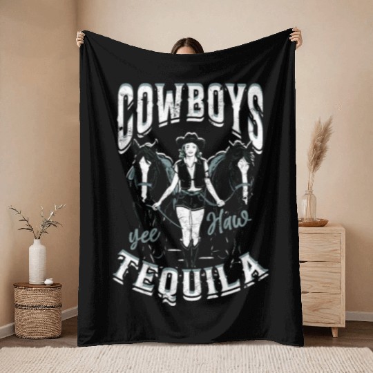 Cowboys and Tequila - Cowgirl Throw Blankets
