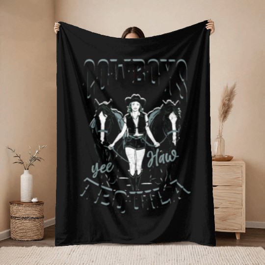 Cowboys and Tequila - Cowgirl Throw Blankets