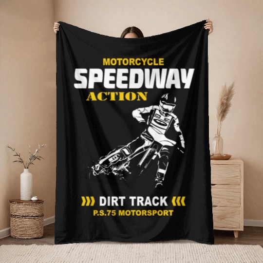 Motorcycle Speedway Racing Throw Blankets