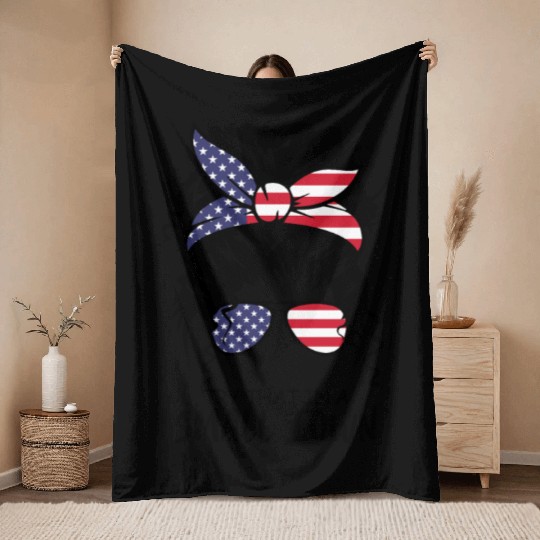 Try That In a Small Town US Flag Girl Throw Blankets