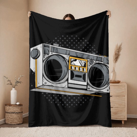 Retro Vintage 80s radio design Throw Blankets