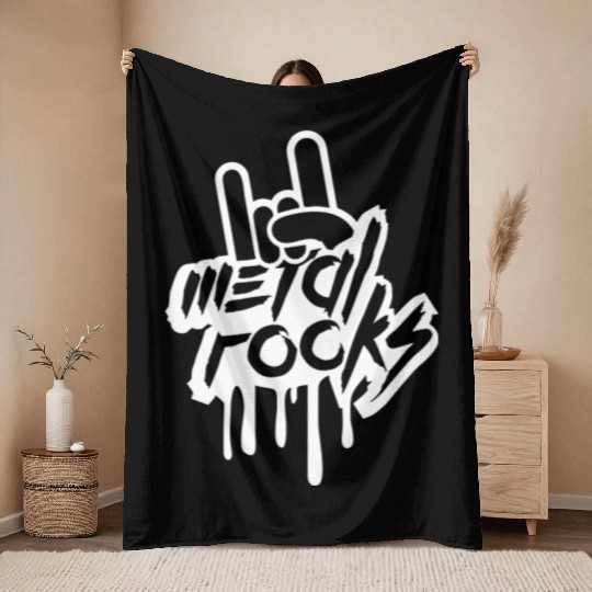 Heavy metal rocks graffiti spray drop hand gesture Throw Blankets