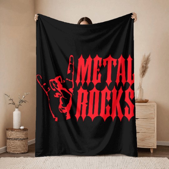 Heavy metal rocks hard rock music fun hand gesture Throw Blankets
