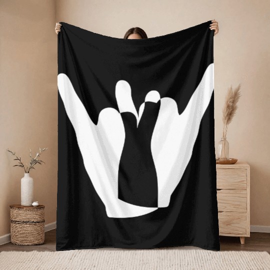 Two heavy metal hard rock horn finger hand gesture Throw Blankets