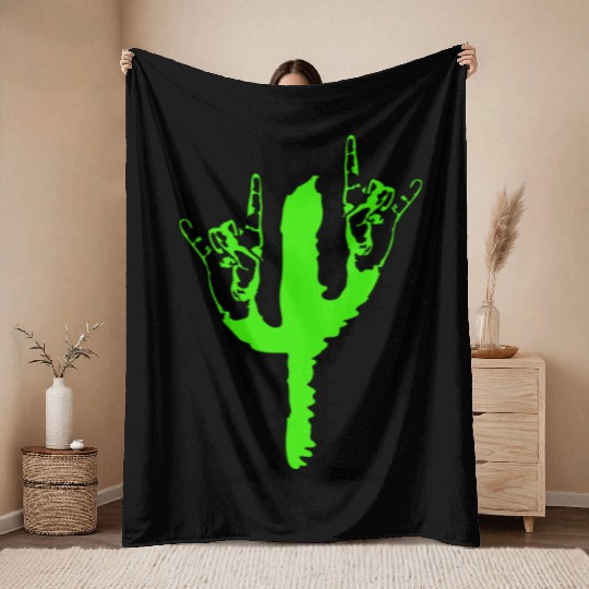 Cactus Plant Heavy Metal Hard Rock Hand Gesture Throw Blankets