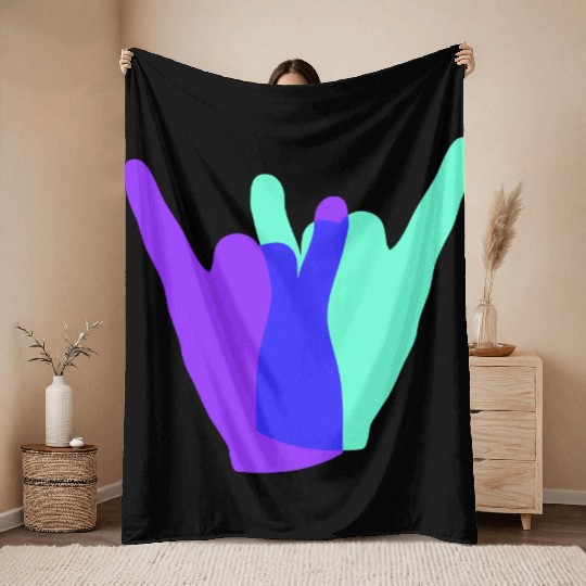 Two heavy metal hard rock horn finger hand gesture Throw Blankets