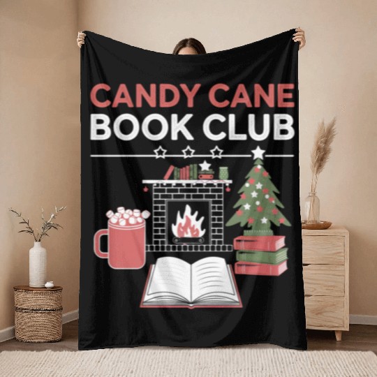 Bookish Christmas Candy Cane Book Club Bookish Throw Blankets