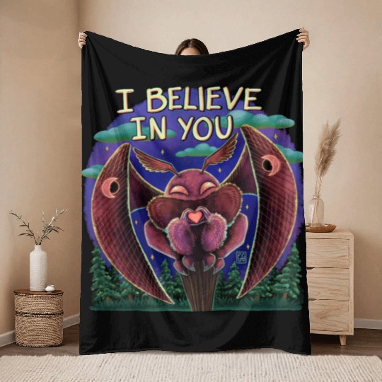 The Mothman Cryptid believe in you cute creature Throw Blankets
