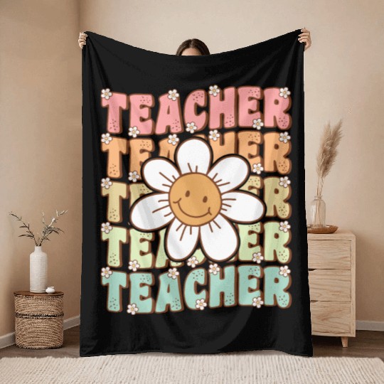 Groovy Teacher Cute Daisy Flower Back to School Throw Blankets