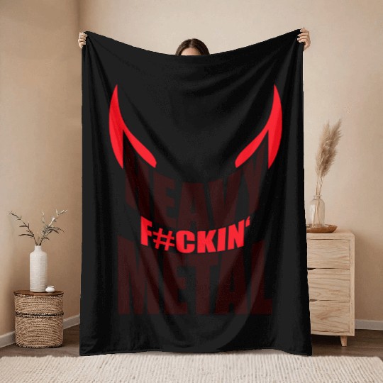 Heavy F#ckin' Metal Hard Rock Fun Music Text Quote Throw Blankets