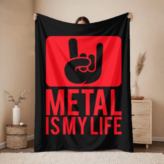Heavy Metal Is My Life Hard Rock Music Text Quote Throw Blankets