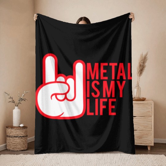 Heavy Metal Is My Life Hard Rock Music Text Quote Throw Blankets