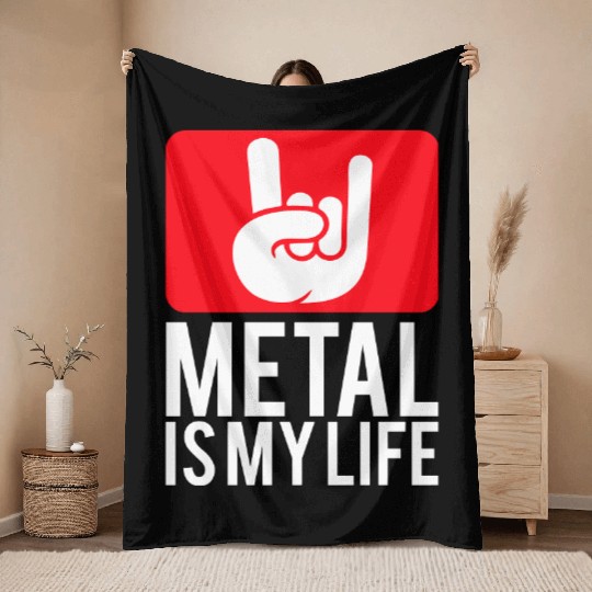 Heavy Metal Is My Life Hard Rock Music Text Quote Throw Blankets