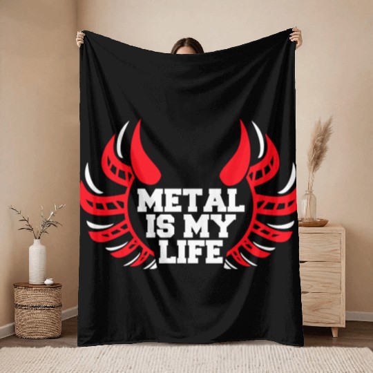 Heavy Metal Is My Life Hard Rock Music Text Quote Throw Blankets