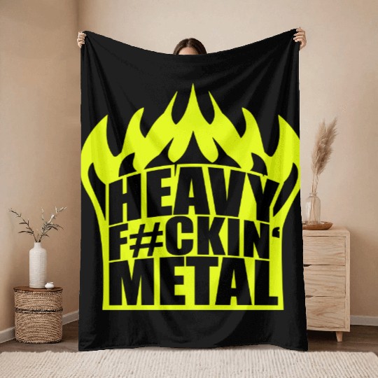 Heavy F#ckin' Metal Hard Rock Fun Music Text Quote Throw Blankets