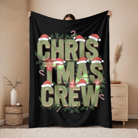 Christmas Crew with Santa Hats and Candy Canes Throw Blankets