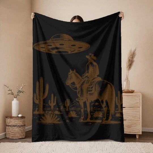 UFO Western Cowboy Throw Blankets