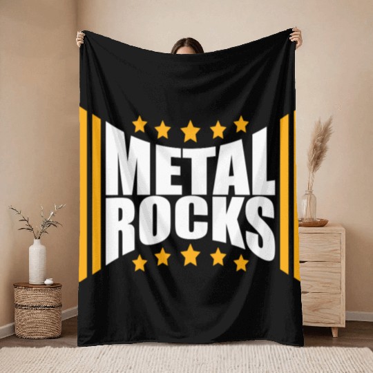Heavy Metal Rocks Hard Rock Music Text Quote Logo Throw Blankets