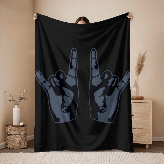 Heavy Metal Fun Hard Rock Music Horns Hand Gesture Throw Blankets