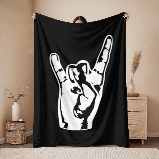 Heavy Metal Fun Hard Rock Music Horns Hand Gesture Throw Blankets