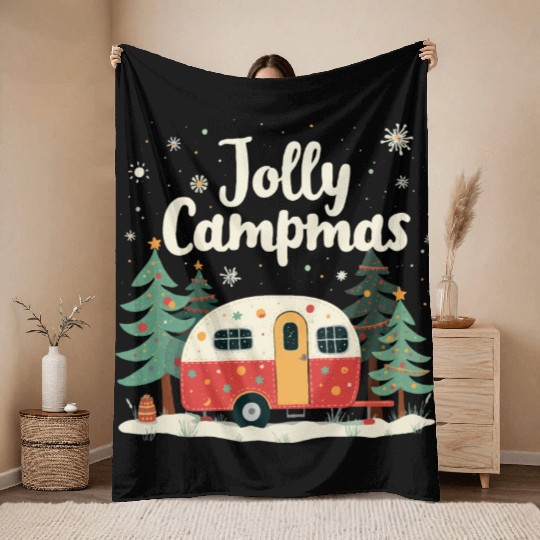 Jolly Campmas, Christmas design Throw Blankets