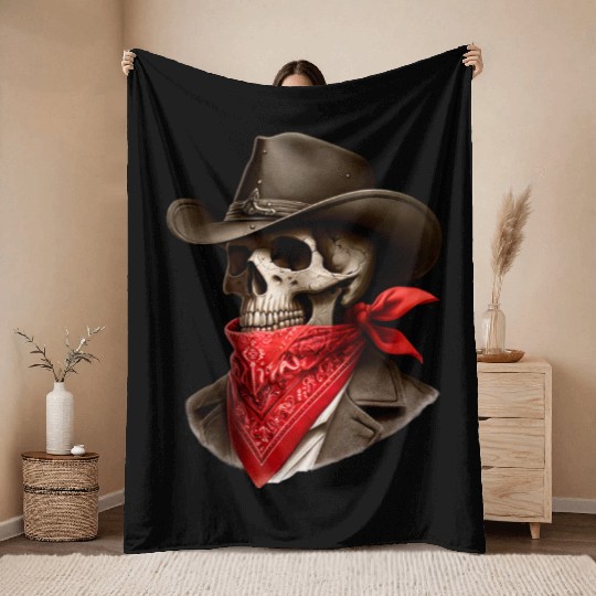 Cowboy Skeleton Skull Bandit Throw Blankets