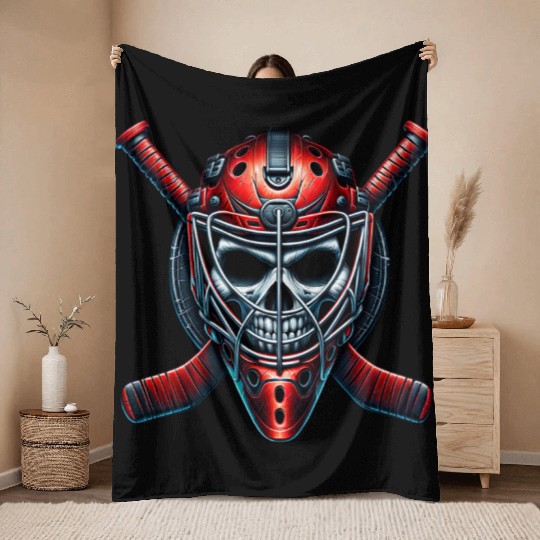 Skull Hockey Goalie Throw Blankets