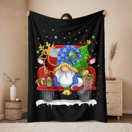 Christmas Truck Cute Gnome Throw Blankets