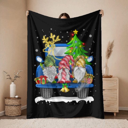 Christmas Truck Cute Gnomes Throw Blankets